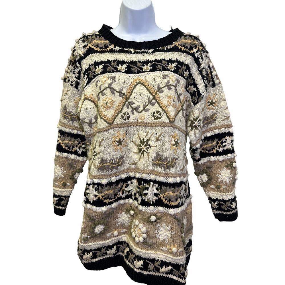 ✨ Jennifer Reed Knit Sweater Womens M Beaded Sequin Cozy Oversized 90s Vibes F/W